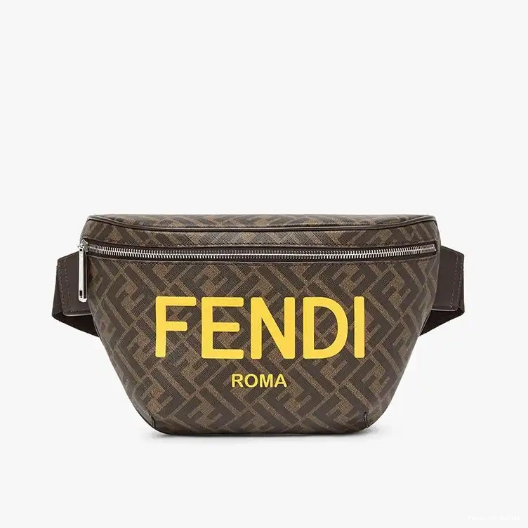 HOT FF Brown Bag In Fendi Belt Logo ROMA Fabric Motif 0503